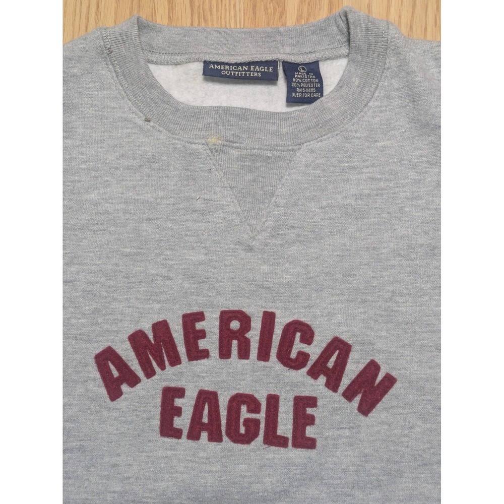 American Eagle Mens Vintage Spellout Crewneck Sweatshirt Gray Large